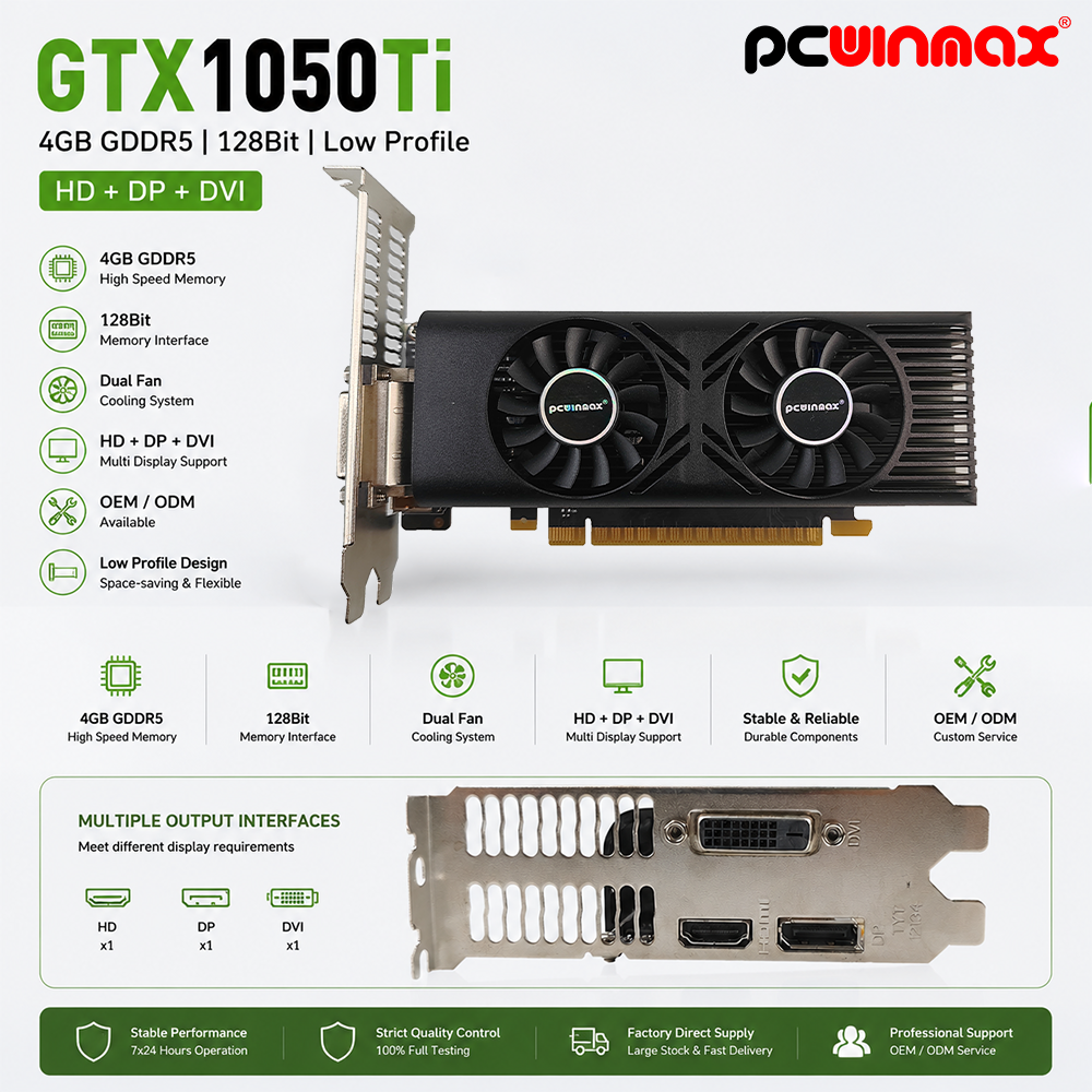 PCWINMAX Cost-Effective Brand New GTX 1050 Ti 4GB GDDR5 128Bit Low Profile Graphics Card OEM for Budget Desktop Computer Builds