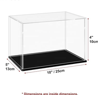 Vitrine en acrylique transparente avec base noire, protection anti-poussière pour objets de collection, souvenirs, figurines
