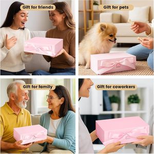 Pink Folding <b>Gift</b> <b>Box</b> With Lid Magnetic Closure Ribbon For Bridal <b>Gifts</b> Weddings Birthdays Mother's Day - Product Image 6