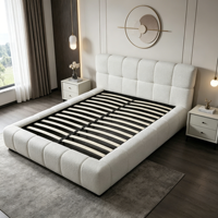 Lit plateforme moderne en tissu bouclé Teddy, tête de lit carrée capitonnée, taille King ou Queen, cadre de lit avec sommier à lattes en bois