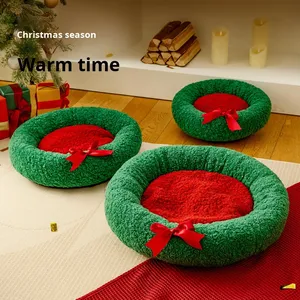 Hersteller Großhandel Solid Pattern Cross-Border Weihnachts serie Katzen nest Winter Warmes Haustier bett für Tiefschlaf - Product Image 1