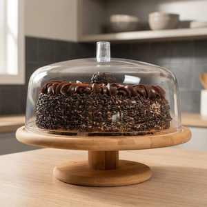 Elegant Wooden <b>Cake</b> <b>Stand</b> with Clear Glass Dome Round Dessert Display Rack for Wedding Party Catering Bakery Event Tableware - Product Image 4