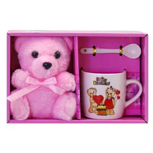 Sıcak satış çift ayı fincan ve kaşık ile seramik kupa doğum günü hediyesi Set özel Logo