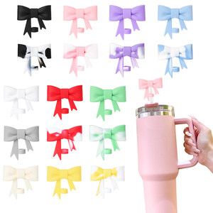 Cute Bow Straw Covers Toppers 30&40 oz Tumblers Reusable Silicone Straws Lids Protectors Anti-Dust Cartoon Shape Fashionable <b>Cup</b> - Product Image 2