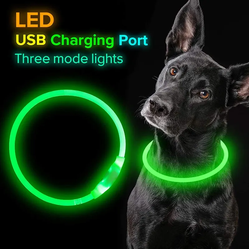 Neues Design leuchtende LED USB wiederaufladbare Haustier-Hundehalskette Lichtkragen mehrfarbig blinkend hell Haustier Katze Hund LED-Halsband