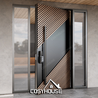 Porte d'entrée en bois sculptée 3D moderne et personnalisée, avec poignée longue, pour villa de luxe