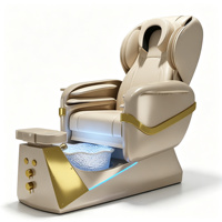 Fauteuil de pédicure électrique de luxe avec spa pour les pieds, lumière ambiante LED, table de massage inclinable en cuir PU pour salon de beauté et spa des ongles