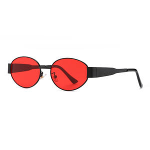 Nuevas Gafas de Sol Metálicas para Mujer, Montura Ovalada, Lentes Negras y Rojas, Protección UV400, Estilo Y2K, Tamaño Pequeño - Product Image 1
