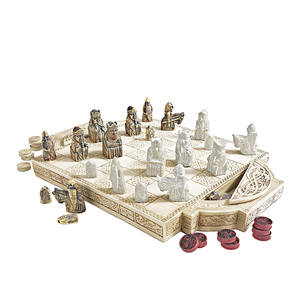 Jeu d'échecs île de Lewis en polyrésine/résine avec boîte de jeu, 44.5 cm, polyrésine, ivoire antique - Product Image 1