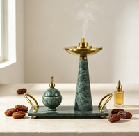 Ensemble de brûleurs d'encens en marbre vert naturel de luxe, brûleur de Bakhoor pour la décoration de table à domicile pendant le Ramadan, Mabkhara arabe