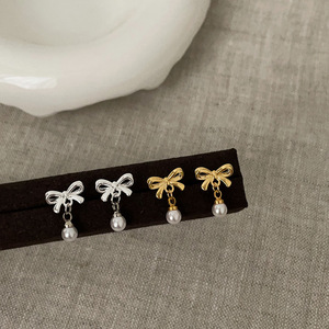 ต่างหูแฟชั่นสำหรับผู้หญิงต่างหูเงิน925แพ้ง่ายต่างหูโบว์ชุบทอง18K - Product Image 2