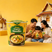 Nouilles Udon Riches et Crémeuses au Goût de Curry Vert Thaï, au Lait de Coco Aromatique, en Blé Dur, Cuites, Faible Teneur en Sodium, Emballage Boîte/Gobelet/Vrac