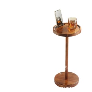 Wooden Sofa <b>Side</b> <b>Table</b> <b>Round</b> With Phone Holder <b>Small</b> Coffee <b>Table</b> For Living Room - Product Image 5