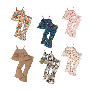 Ensembles Mode Deux Pièces <span class=keywords><strong>Fille</strong></span>, Haut Caraco et Pantalon Patte d'Éléphant en Tissu Tricoté, Combinaison pour Enfants Nouveau-né à 16 <span class=keywords><strong>Ans</strong></span> - Product Image 1