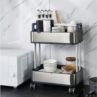 Chariot utilitaire roulant à 3 niveaux pour cuisine Support de rangement multifonctionnel en métal avec roues en fer pliable-pour usage domestique