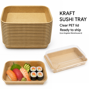 Boîte à sushi en papier kraft alimentaire résistant à l'huile avec couvercle transparent en PET, biodégradable, recyclable, jetable, pour sashimi et desserts à emporter - Product Image 1