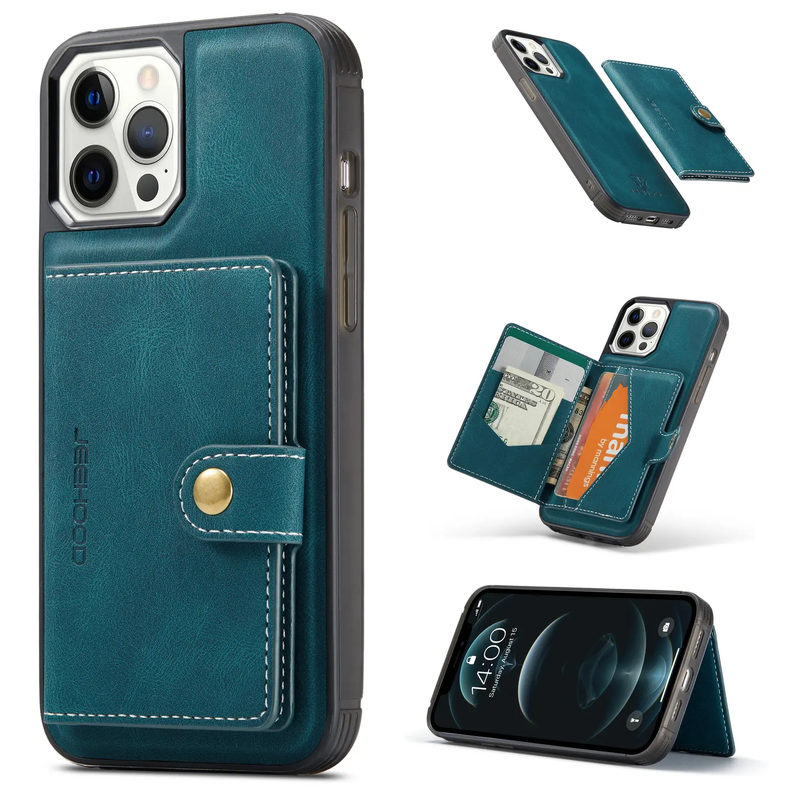 Detachable Magnetic Card Bag Flip Wallet Leather Mobile Cell Phone Case For iPhone 13 12 11 Pro Max X XR XS MAX 6 7 8