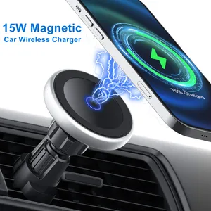 强磁吸引便携式汽车无线充电器手机支架圆形出风口稳定旋转定制标志2024