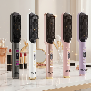 <span class=keywords><strong>Brosse</strong></span> lissante <span class=keywords><strong>chauffante</strong></span> portable PTC avec logo personnalisé 2 en 1, peigne lisseur de cheveux, fer <span class=keywords><strong>à</strong></span> <span class=keywords><strong>friser</strong></span> - Product Image 1