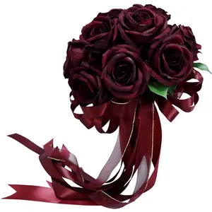 T04200, оптовая цена, мини букет, маленький, искусственный, красный, бордовый, шелк, роза, свадебный букет для свадьбы