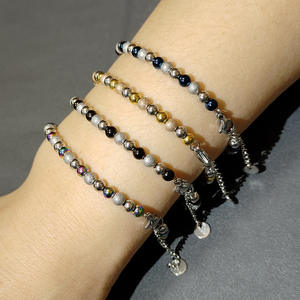 Su Geçirmez Klasik Paslanmaz Çelik Takı Unisex Yüksek Kaliteli Şık Kum Topu Parlak Boncuklu Karışık Renkli Esnek Bileklik - Product Image 4