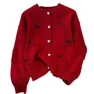 Nouveau cardigan en jacquard tricoté pour <span class=keywords><strong>femme</strong></span>, printemps/automne, décontracté, à simple boutonnage, fin, avec longue nœud, longueur hiver - Product Image 3