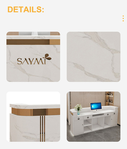 Cửa hàng làm đẹp bằng đá cẩm thạch trắng Salon bàn trước quầy lễ tân thiết kế quầy thanh toán màu hồng cao cấp quầy tiếp tân hiện đại - Product Image 6