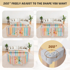 Parc de jeu pliable hexagonal en bois de qualité supérieure pour bébés et enfants, grand parc de jeu intérieur avec porte verrouillable - Product Image 4