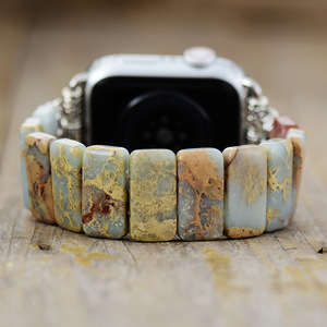 <span class=keywords><strong>Bracelet</strong></span> de montre d'<span class=keywords><strong>Apple</strong></span> élastique naturel: pierre d'empereur et design de mode géométrique élégant idéal pour les cadeaux et les looks de bijoux intelligents quotidiens - Product Image 6