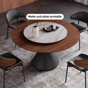 Tavolo da Pranzo Moderno in Impiallacciatura di Noce Nero, Piedi in Acciaio al Carbonio, Mobili per Sala da Pranzo Familiare in Legno di Frassino - Product Image 4