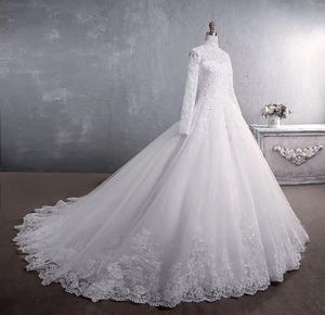 Abito da <span class=keywords><strong>Sposa</strong></span> Musulmano con Collo Alto, Ultimo Modello 2020, <span class=keywords><strong>Taglie</strong></span> <span class=keywords><strong>Forti</strong></span>, con Strascico - Product Image 4