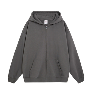 เสื้อฮู้ดซิปโอเวอร์ไซส์ผ้าฝ้าย 100% สำหรับผู้ชาย สีพื้น ผ้าฟลีซลำลอง เสื้อกันหนาวมีฮู้ดทรงปกติสำหรับฤดูใบไม้ร่วง แบบถัก - Product Image 4