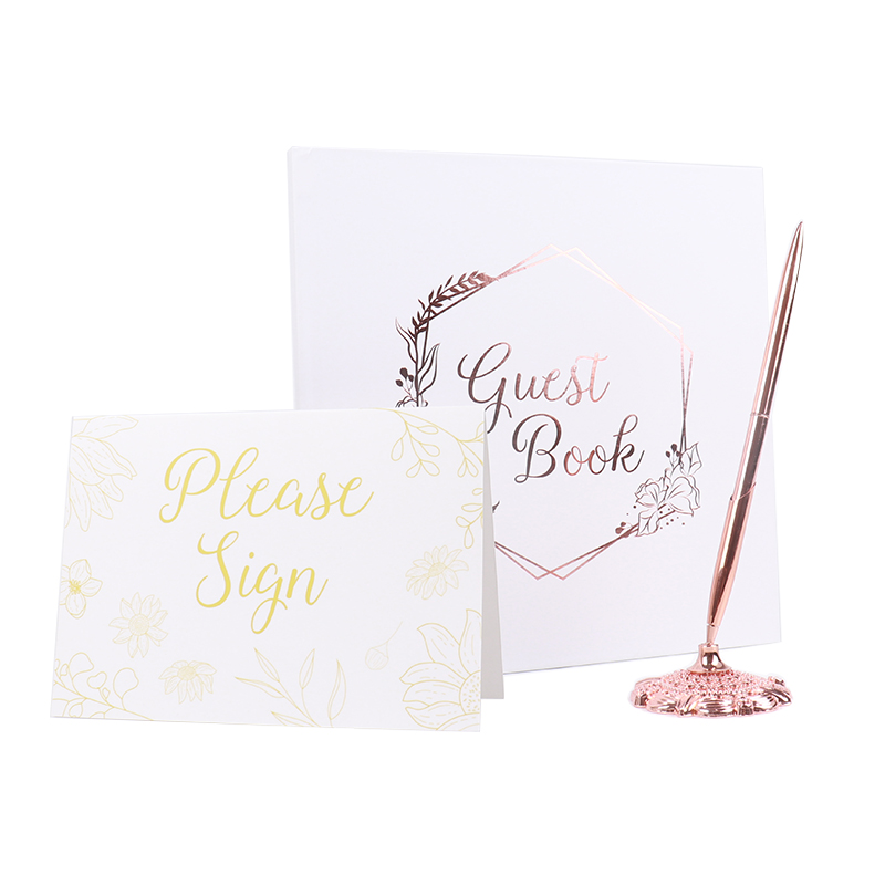 Индивидуальная Золотая фольга, Свадебная Гостевая книга с набором ручек для свадьбы