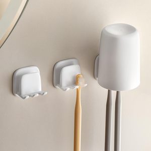Support mural multifonctionnel pour brosses à dents en plastique, sans perçage, avec porte-gobelets de salle de bain - Product Image 1