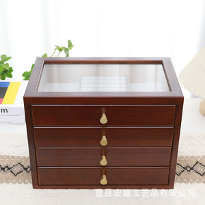 Wooden Jewelry <b>Box</b> 30x20x24cm Four Layer Drawer With Glass Lid For <b>Earrings</b> And Wedding <b>Gifts</b> - Product Image 2