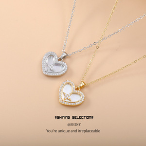Heart Shaped Seashell Pendant Necklace With Zircon Inlay <b>Copper</b> Alloy Gift Jewelry Set - Product Image 1