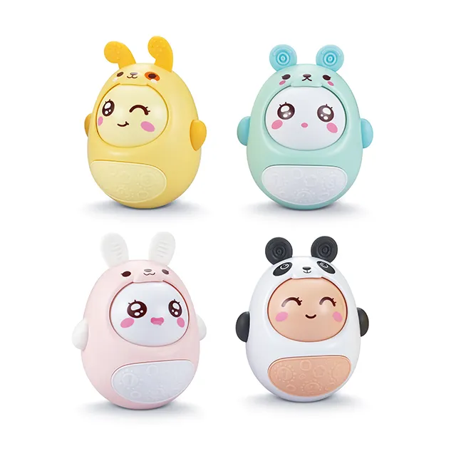 Baby Food Grade Soft Silicone Cartoon Animals Tumbler Toys New-Born Training Grasp Rattles Tumbler Toy Shaking Bell Tumbler Toy