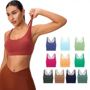 2024 Free Sample Best Price Spandex Strappy Cross Back GYM Fitness Workout Comfortable Women Training Wear Sports Yoga Bra