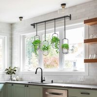 4 pièces cintres de plantes en fer réglables modernes avec pots en plastique enduit de poudre pour mur de fenêtre et plafond pour la maison et le jardin