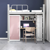 Lit mezzanine multifonctionnel avec bureau d'étude et rangement Cadre en acier Lit superposé en métal Rangement pour lit simple Chambre à coucher pour enfants