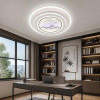 Plafonnier circulaire à montage en surface avec tiges de bambou frais et oiseaux sur panneau rond givré, lumière LED à intensité variable 3 couleurs