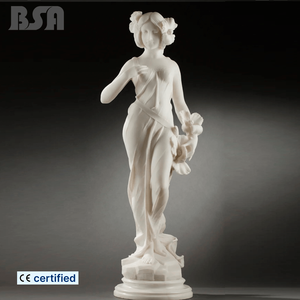 Statue en marbre personnalisée de style néoclassique d'une dame avec des fleurs sur la tête, sculpture de jardin en pierre pour la décoration de villa - Product Image 1