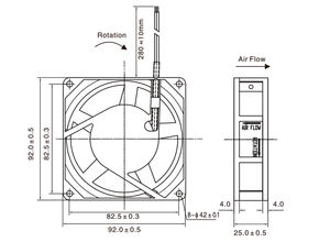 92*92*25mm 交流轴流风扇 380V 消毒柜/烤箱冷却风扇 9225mm <span class=keywords><strong>2</strong></span>线 0.04A 2250RPM 双滚珠轴承长寿命风扇 - Product Image 6