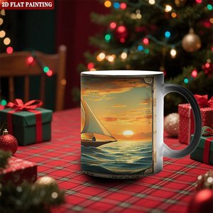 Tasse à poignée incurvée facile à saisir, noire givrée, 11 oz, en céramique, sensible à la chaleur - Product Image 2