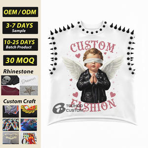 Camisetas de Diseño Personalizadas con Estampado DTG para Hombre, Camisetas de Verano sin Mangas con Pedrería, Estilo Urbano, Oversize, de Algodón, con Gráficos, Fabricación por Transferencia - Product Image 1