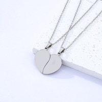 Collier de couple en acier inoxydable avec pendentif en forme de cœur à assembler, demi-cœur, gravure au laser, logo, matériau vierge, impression de contenu, photo