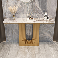 Table console moderne de luxe haut de gamme en acier inoxydable et dessus en marbre avec design durable pour salon, hall, villa