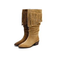 Bottes hautes vintage à franges pour femmes, augmentant la taille, avec semelle en caoutchouc pour l'automne