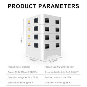 Sistema de Baterías Apilables LiFePO4 Wiren U5100S de 5.12KWh, 51.2V, Modular, para Almacenamiento de Energía Solar Doméstica, Híbrido, IP54, CAN - Product Image 6