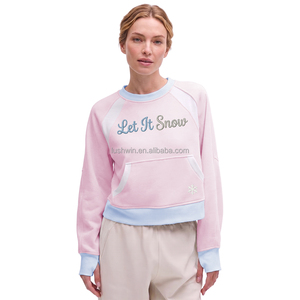 Women Christmas Jingle Babe Embroidered Sweatshirt Color Block Raglan Sleeve Holiday Pullover Kangaroo Pocket <strong>Jumper</strong> - Product Image 4